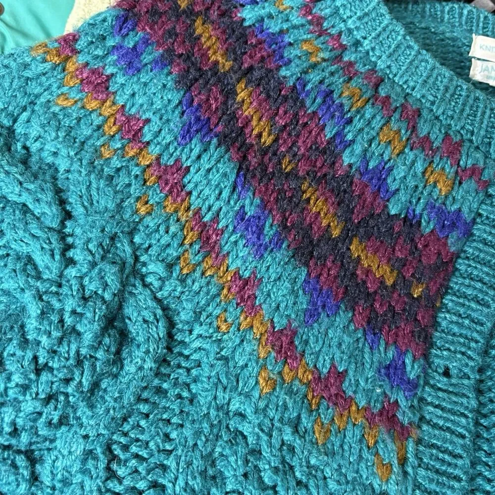 Vintage Jamie Scott Hand Knitted Cardigan Sweater Green Purple Womens Size La